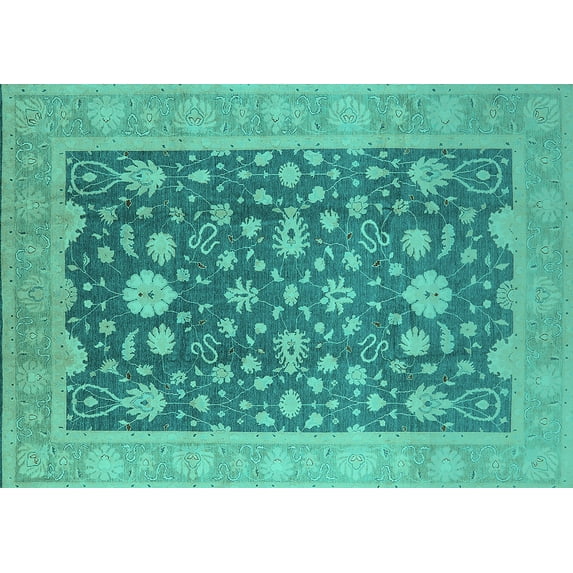 Ahgly Company Indoor Rectangle Oriental Turquoise Blue Industrial Area Rugs, 7' x 10'
