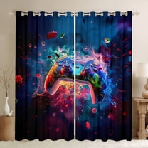 Homewish 3D Neon Gamepad Black Out Curtains for Boys, Game Console Lover Curtains Pack of 2 (42x63 Each), Splash Watercolor Art Bedroom Curtains, Curtains and Drapes Bedroom Decor