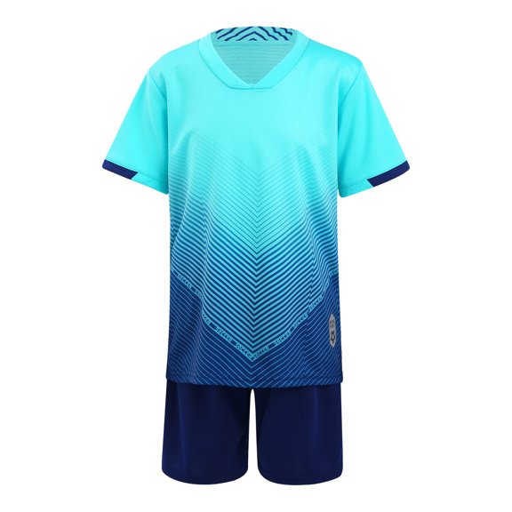 Venjoe Boys Short Sleeve T-Shirt and Shorts Set Kids Football Basketball Suit Running Workout Clothes Sky Blue 4XS