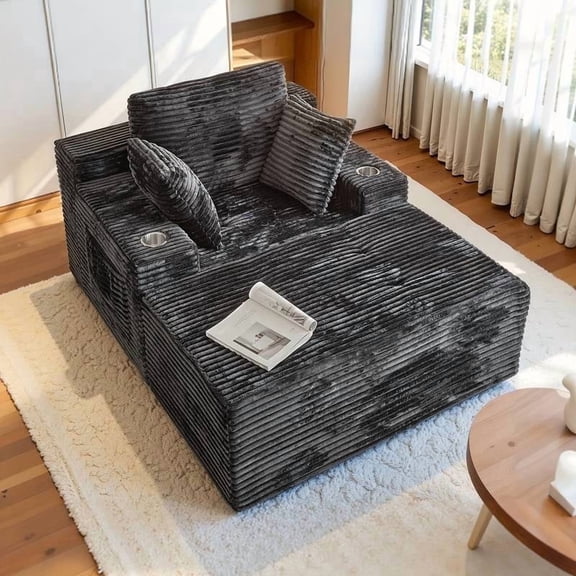 Liaroo 67" Chaise Lounge Chair Indoor, Oversized Boneless Sofa Bed, Deep Seat Sleeper Couch Reading Chairs, Cloud Sofas Couches with Cup Holder & Side Pocket for Living Room, No Assembly Required