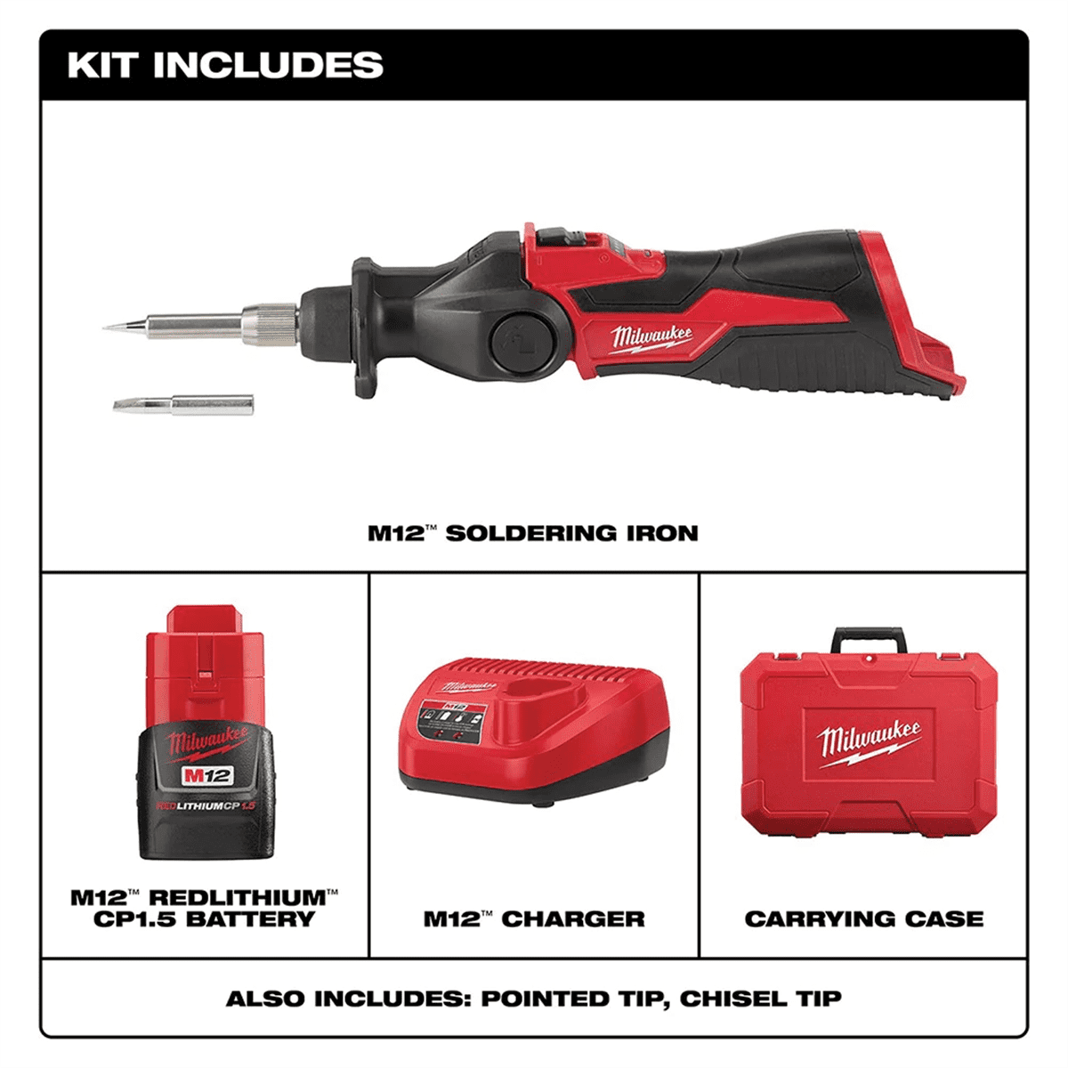 Milwaukee M12 Soldering Iron Kit, 18 Second Heat Up Time, Tool-Free Tip Change