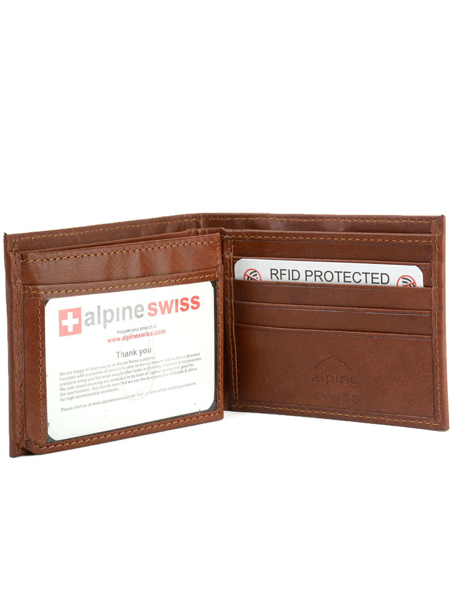 Alpine Swiss Mens Leather RFID Bifold Wallet 2 ID Windows Divided Bill Section - image 3 of 7