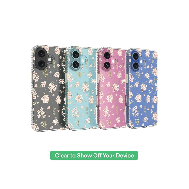 Onn+ Pink Floral Gems Phone Case for iPhone 16 Drop Protection up