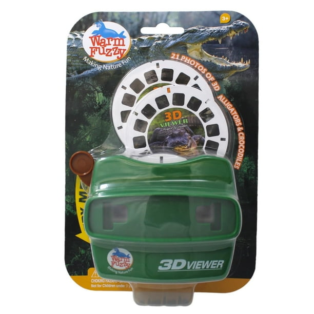 WARM FUZZY Toys Visor 3D (cocodrilo) - Visor para niños y adultos Juguetes clásicos Visor de diapositivas Visor de carretes 3D Juguetes retro Juguetes antiguos con 3 carretes - Contiene 21 imágenes 3D