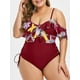 thumbnail image 1 of Más el tamaño de la impresión del cordón palma hacia arriba con volantes de una sola pieza del traje de baño Rosegal Camisetas tallas grandes, 1 of 5