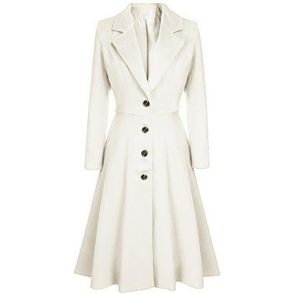 LISTHA Women's Winter Warm Wool Dress Overcoat Notch Lapel Single Breasted Coat Elegant Lapel Long Trench Coat Jacket Beige L