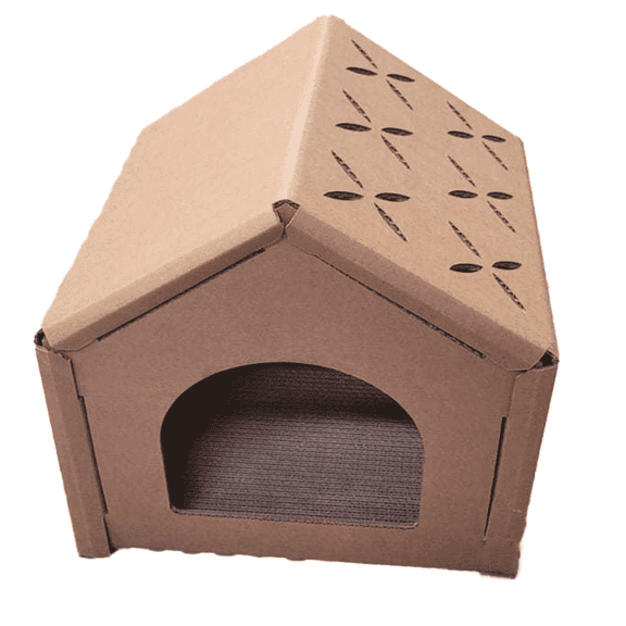 PetPro Cardboard Cat House - Small, for Indoor Cats, Premium Corrugated Cardboard
