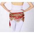 thumbnail image 2 of Velvet Coins Beaded Belly Dance Class Hip Scarf Belt Skirt Wrap Red/Gold, 2 of 4