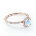 thumbnail image 3 of JeenMata 1 Carat Round Cut Rainbow Moonstone and Moissanite Evil Eye Wedding Ring in 18k Rose Gold over Silver, 3 of 6