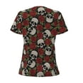 thumbnail image 5 of Wukai Red Rose Skull Casual V-Neck Graphic Tees for Women: Lightweight and Breathable Summer Tops with Stylish Design-X-Large, 5 of 8