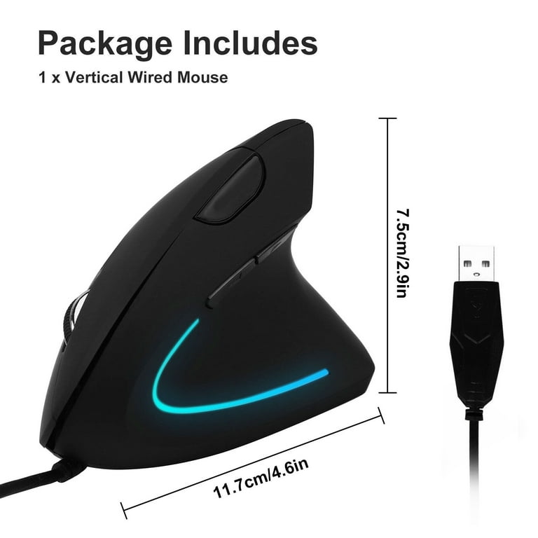 TSV Wired Vertical Ergonomic Mouse, 6 Buttons, Optical Mouse