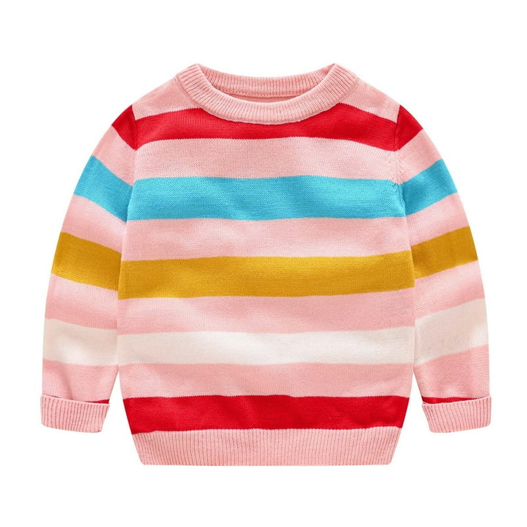 Sodopo Kids Boys Girls Knit Sweater Long Sleeve Crewneck Rainbow Striped Sweatshirt Baby Cotton Pullover Sweater Spring Fall Shirt 2 10T
