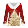 thumbnail image 4 of FDGIU Women's Christmas Sweater, Faux Fur & V-Neck Pullover, Festive Holiday Print Long Sleeve Tops 2025, 4 of 4