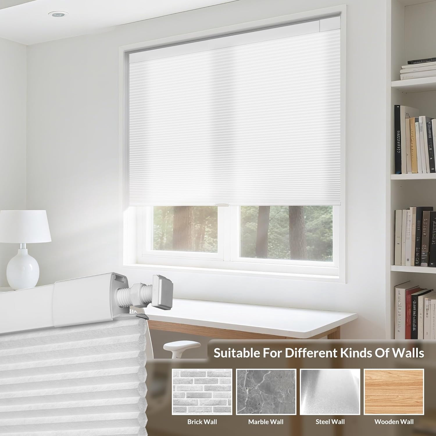 Boolegon No Drill Blinds for Windows Half Blackout Cellular Shades Cordless No Tools Honeycomb Pull Down Easy Install Cellular Blinds for Door, Home, Light Gray, 22.5" W x 82" H