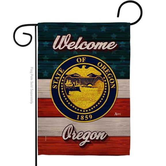 13 x 18.5 in. Welcome Oregon Double-Sided Vertical House Decoration Banner Garden Flag - Yard Gift