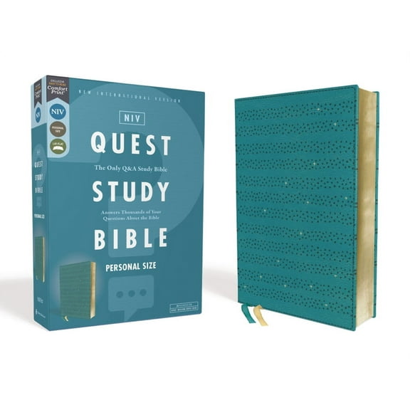 Niv, Quest Study Bible, Personal Size, Leathersoft, Teal, Comfort Print: The Only Q and A Study Bible, (Hardcover)