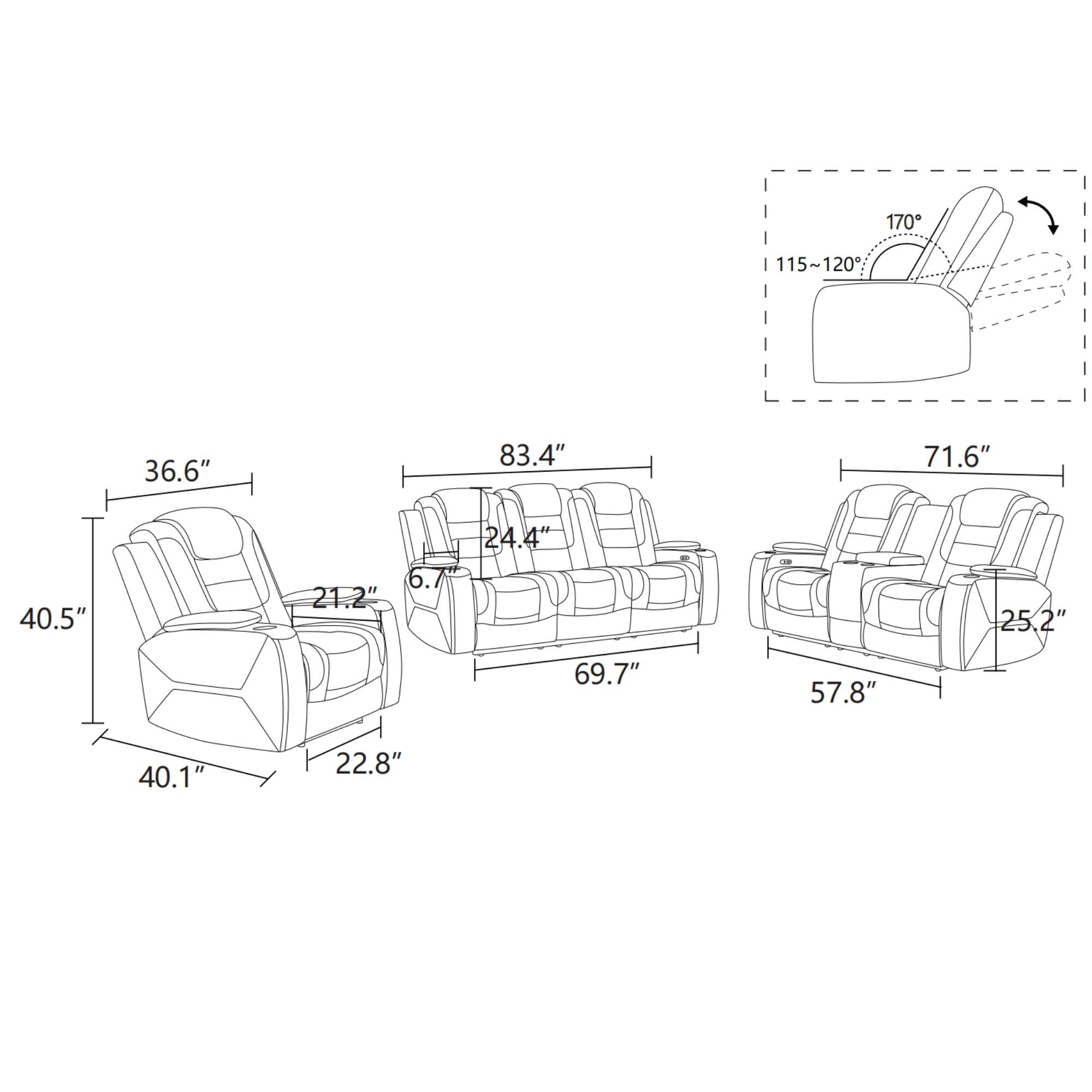 Electric Power Recliner Chair Living Room Reclining Sofa Chair, Comfy Lazy Home Theater&nbsp;with Cup Holder &USB Ports, White