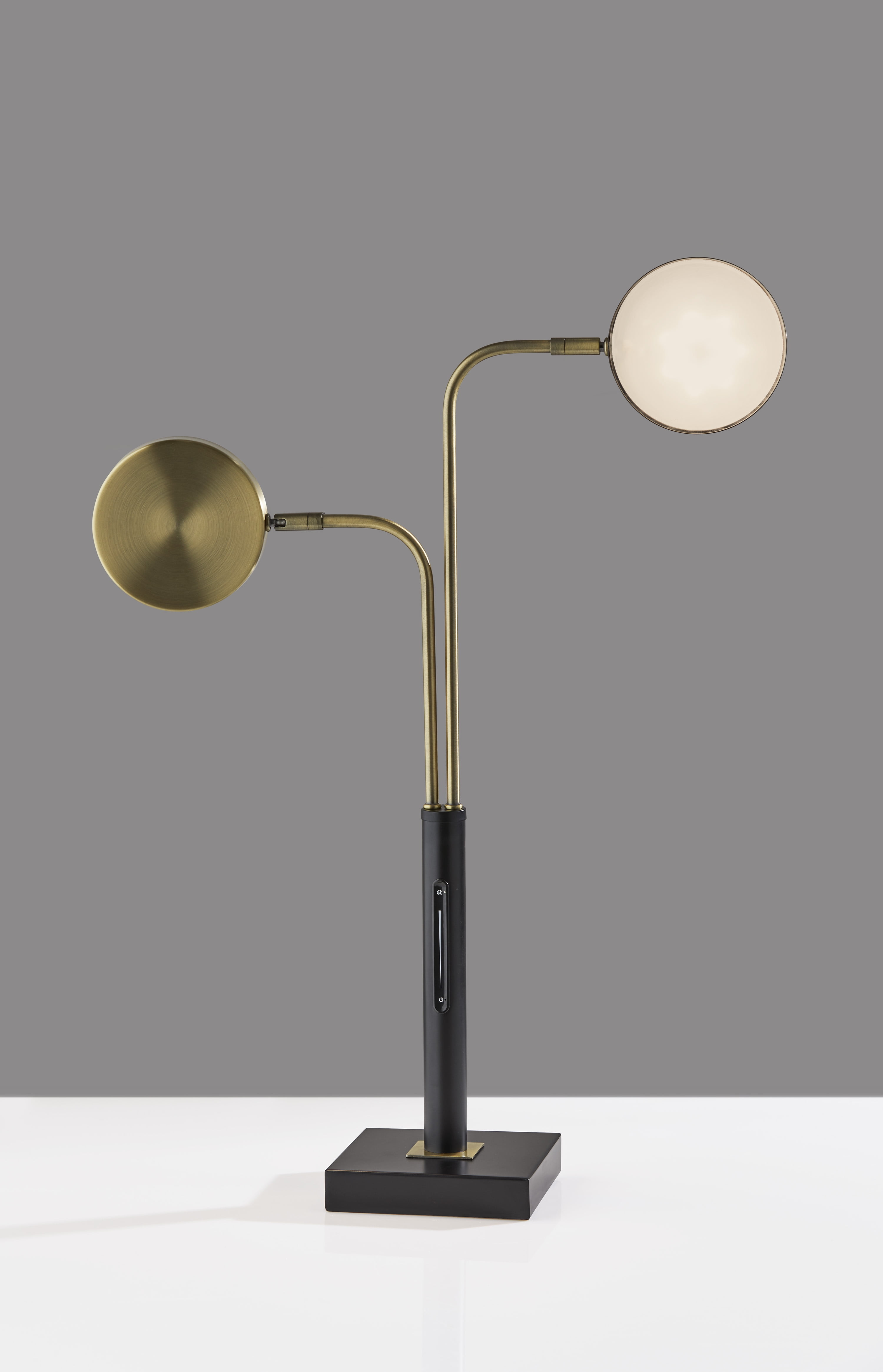 Adesso® Rowan LED 2-Arm Desk Lamp, 25-1/4"H, Antique Brass Shade/Black Base