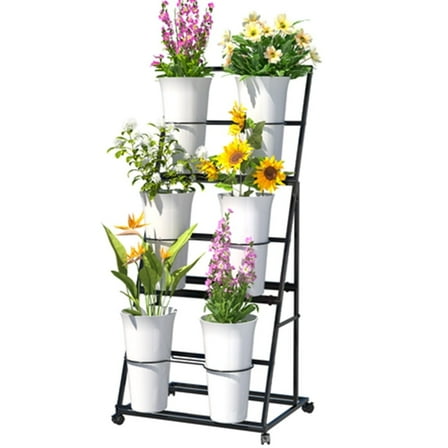Flower Display Stand, 3 Layers Metal Plant Stand with Wheels, Multi-Purpose Storage, for Florist Indoor Wedding Dector, Black