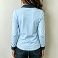 thumbnail image 4 of Long Sleeve Shirts for Women Denim Collar Trim Patchwork Tops Comfy Collared Casual Work Blouses, M, 4 of 5