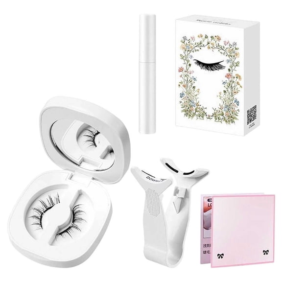 Eyelashes Kit with Applicator, Reusable No Glue Lashes, Natural Look Lashes Set, Easy to Wear and Remove, Natural Look(Silky Black   Styling Liquid)