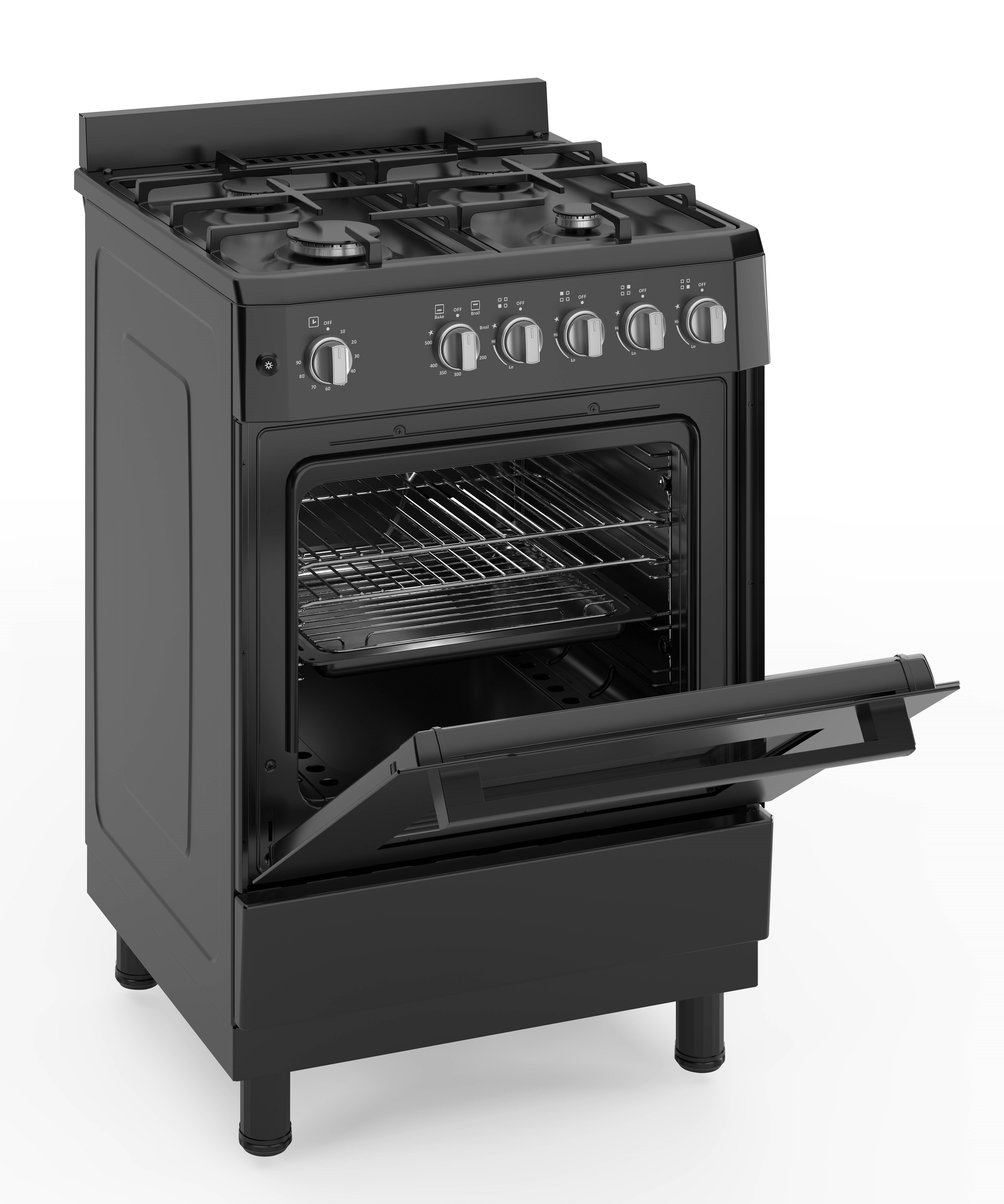 Premium Levella 24" Freestanding Gas Range with 4 Burners and 2.7 Cu. Ft. Oven Capacity in Black