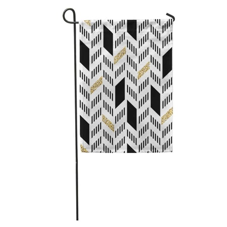 SIDONKU Yellow Abstract Chevron Pattern Gold and Thin Lines Golden Black Garden Flag Decorative Flag House Banner 12x18 inch