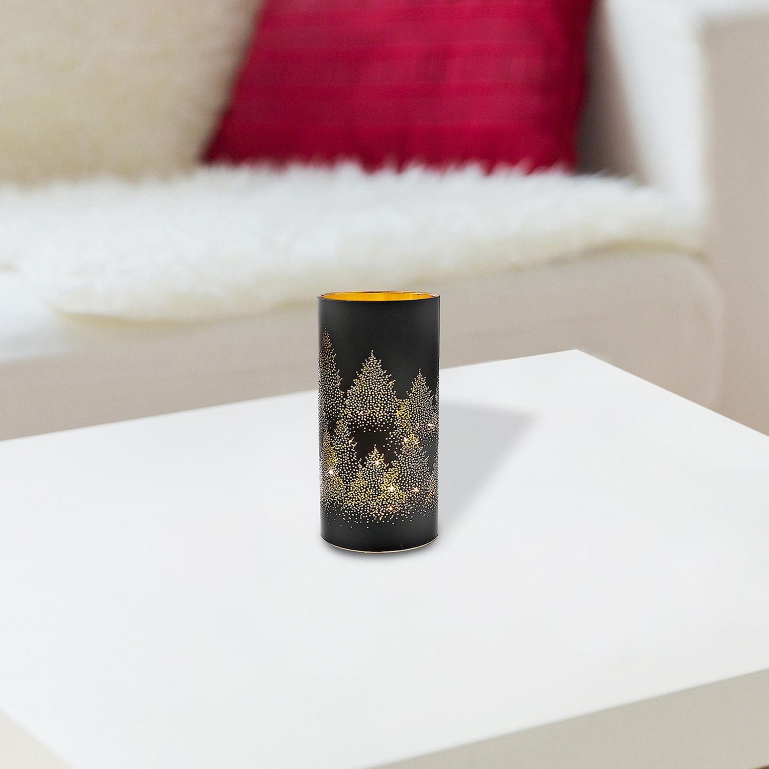 Christmas Led Black Glass Stand Forest 8"