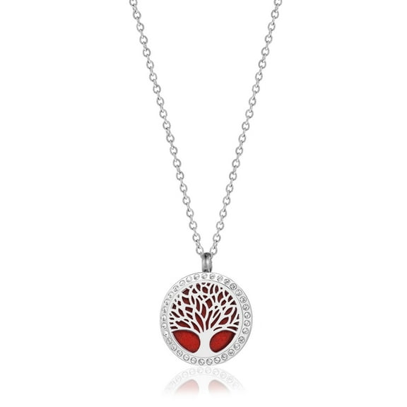 Medium Rhinestone Premium Tree of Life Aromatherapy Necklace Oil Lockets Jewelry for Women Essential Oil Diffuser Necklace with Gift Box