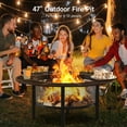 thumbnail image 5 of Dovov 47" Outdoor Firepit Wood Burning Fire Pit Tables with 2 Adjustable Swivel BBQ Grills, Round Metal Firepit Stove with Poker for BBQ, Bonfire, Picnic, Party, Camping and Patio, Black, 5 of 10
