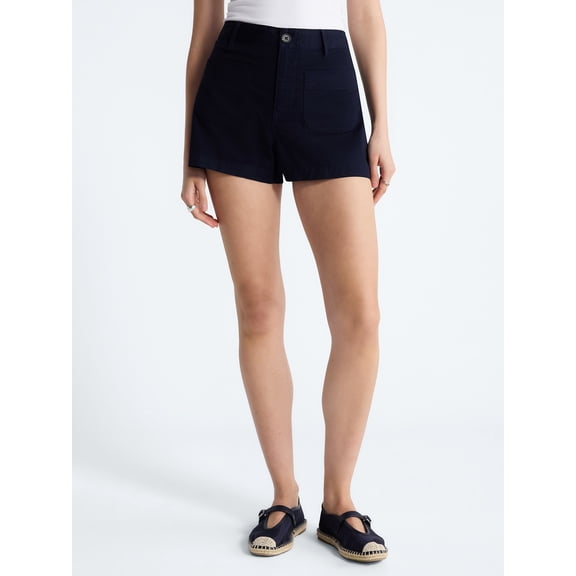 Free Assembly Women's and Women's Plus High Rise Patch Pocket Denim Shorts, 3" Inseam, Sizes XS-4X
