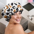 thumbnail image 5 of Shower Caps,White and Orange Of Leopard Print Waterproof Shower Cap for Women 4 Pieces,Double Reusable Hair Cover for Shower PEVA Elastic Stretch Hem, 5 of 7