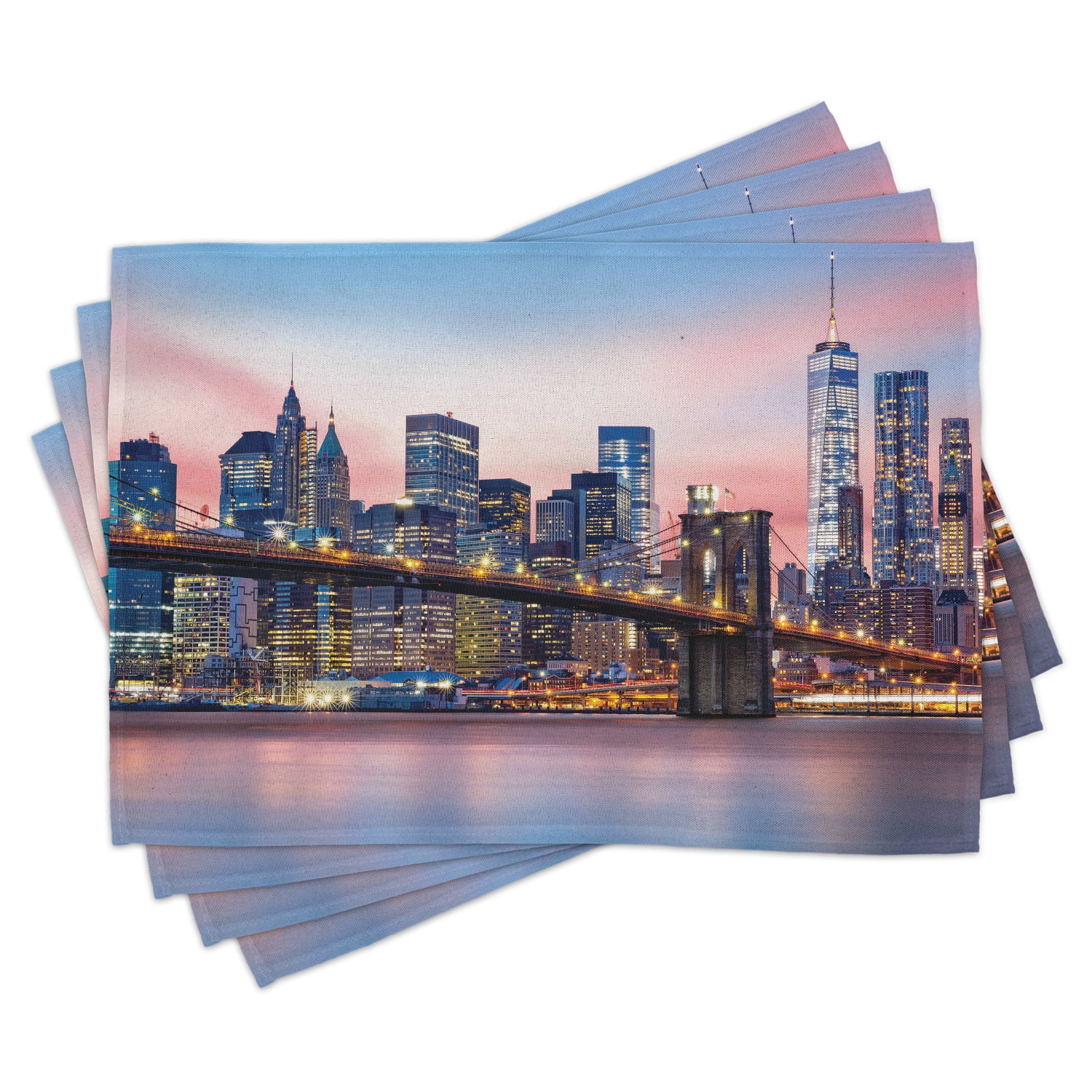 New York Placemats Set of 4 Brooklyn Bridge and Lower Manhattan Skyline