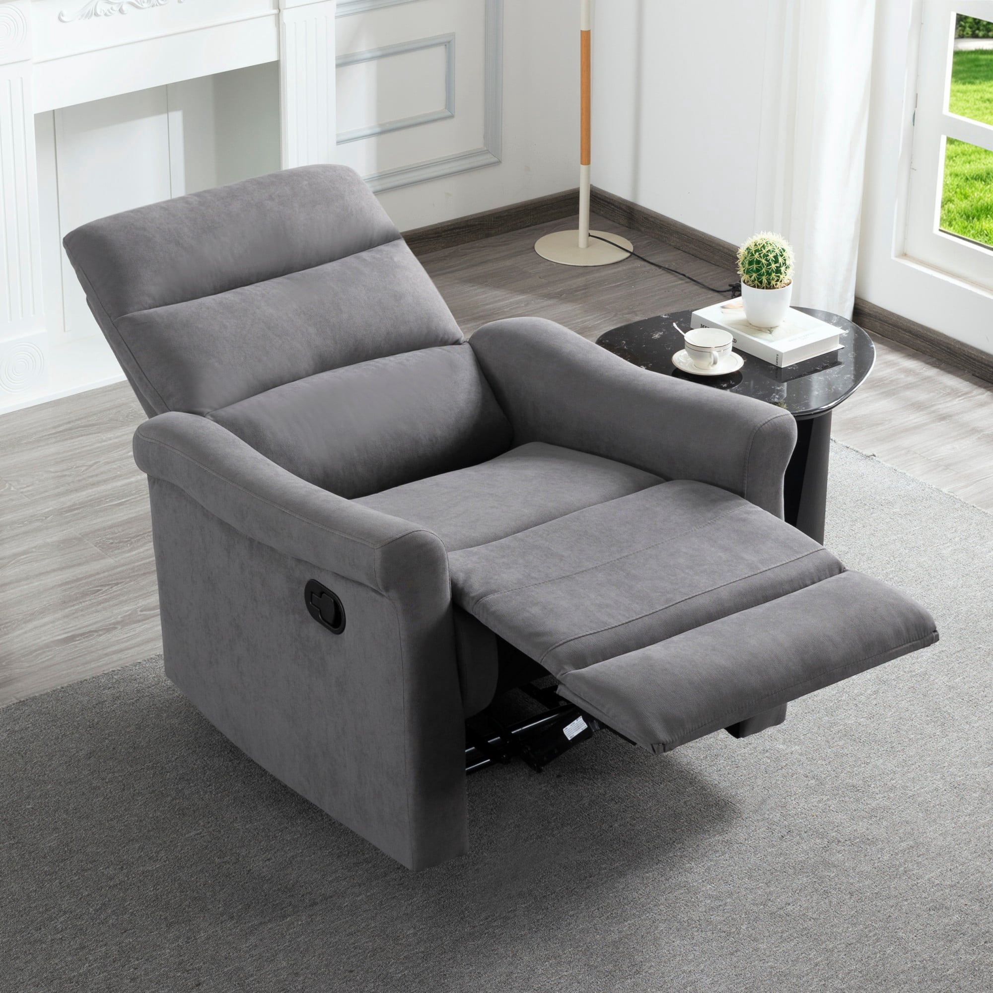 Gewnee 31.89" Manual Recliner Chair, Adjustable Reclining Lounge Chair, Linen Upholstered Wood & Metal Frame Single Sofa Recliner for Living Room, Office, Dark Grey