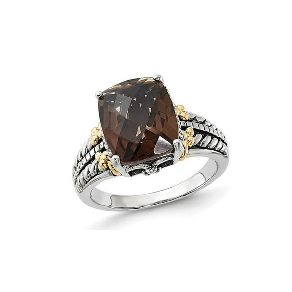Gem & Harmony 4.50 Carat (Ctw) Smoky Quartz Ring in Antiqued Sterling Silver for Women
