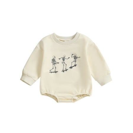 

Qtinghua Newborn Baby Girl Boy Halloween Sweatshirt Romper Skeleton Print Long Sleeve Bodysuit Fall Clothes Apricot 6-12 Months