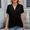 thumbnail image 4 of Hvyesh Women Summer Drape Wrap Front Shirt Short Sleeve V Neck Solid Tops Business Work Blouse Tops, 4 of 8