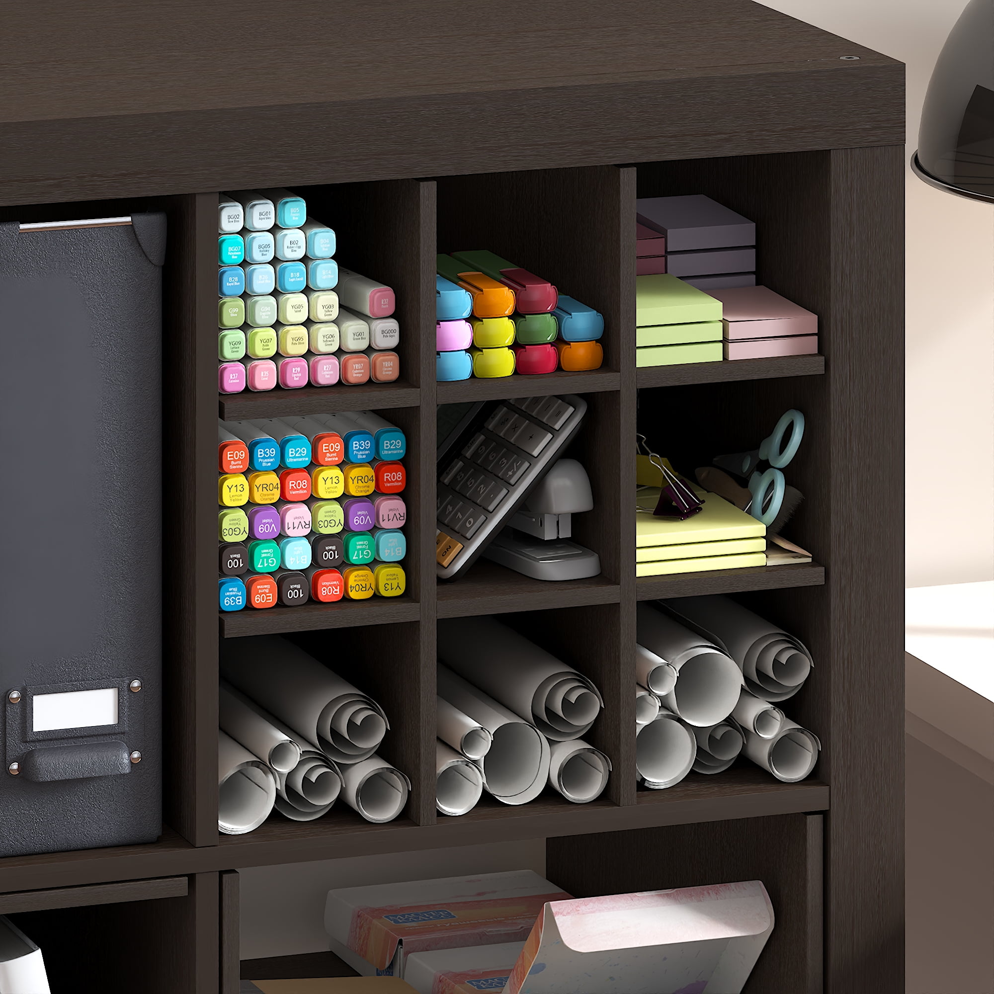 Furinno CUBICLE 9-Compartment Cube Organizer Shelf Accessory Black Dark Oak