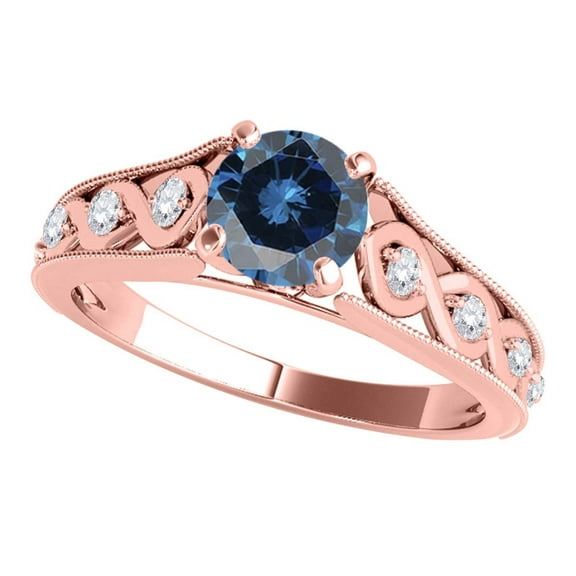 Mauli Jewels Engagement Rings for Women 1.15 Carat Halo Unique Design Blue Diamond Engagement Ring Crafted 4-prong 14k Solid Rose Gold