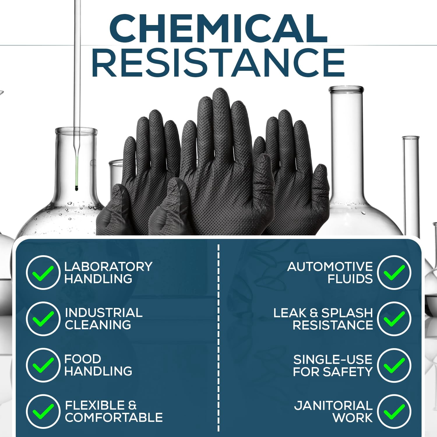 First Glove 8 Mil Heavy Duty Black Nitrile Gloves - Medium - Ct 1000 Raised Diamond Textured Grip - Industrial Disposable Gloves for Mechanic, Automotive & Work - Latex Free, Powder Free, Extra Thick