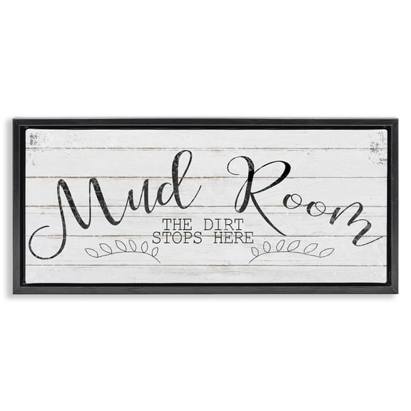 Stupell Industries Rustic Lodge Mud Room Dirt Stops Here Black Floating Frame Canvas Art, 25 x 11, by Kim Allen