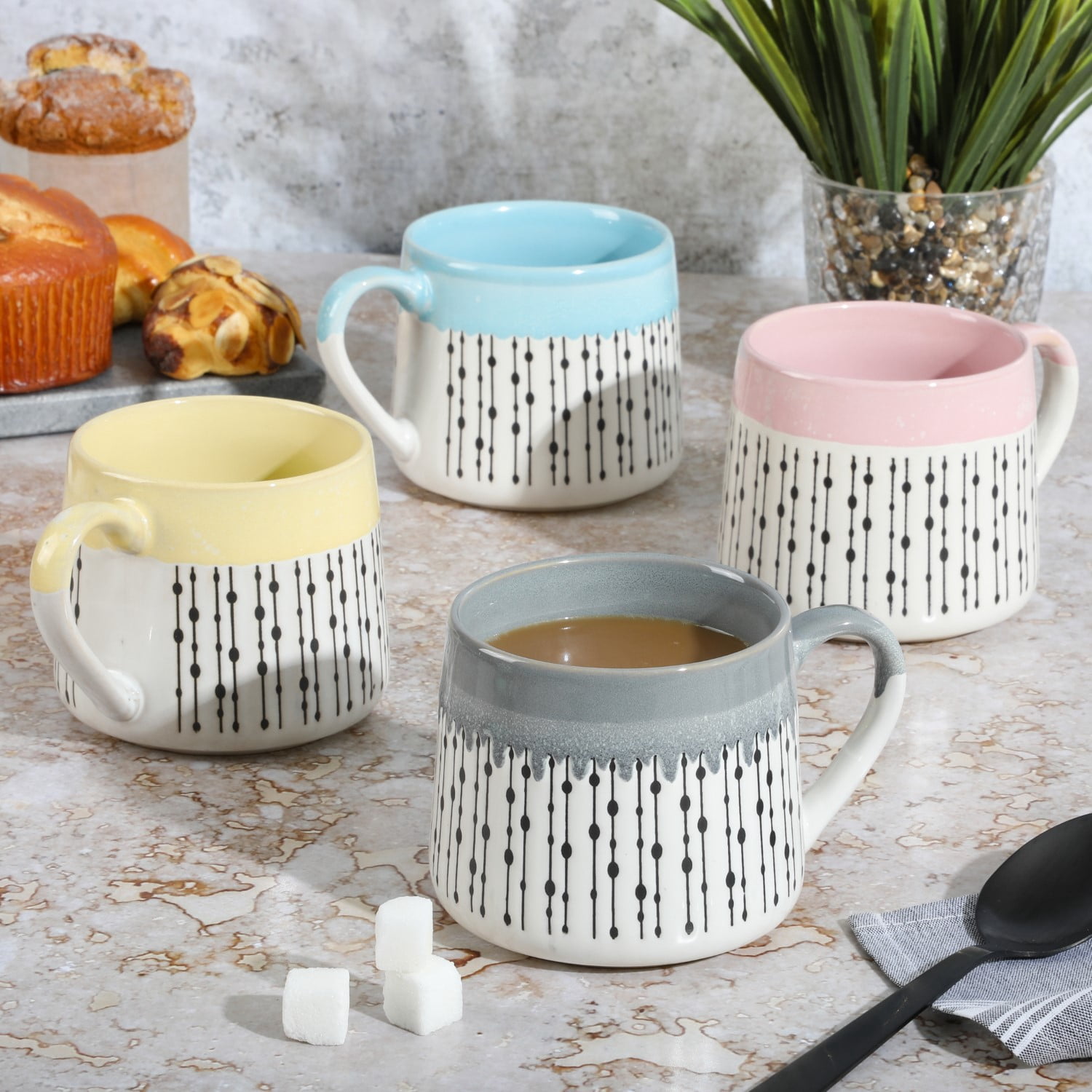 Gibson Home Morning Mist 15 oz 4-Pack Belly Shaped Stoneware Mugs