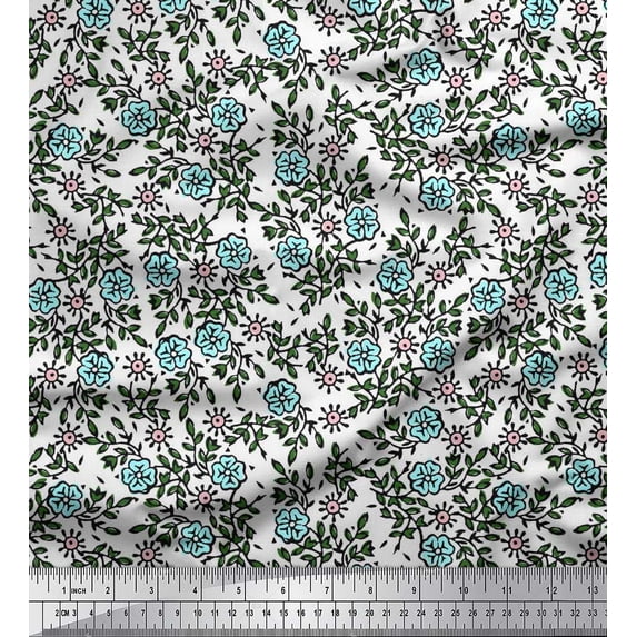 Soimoi Georgette Viscose Fabric Leaves & Floral Block Print Fabric by The Yard 42 Inch Wide