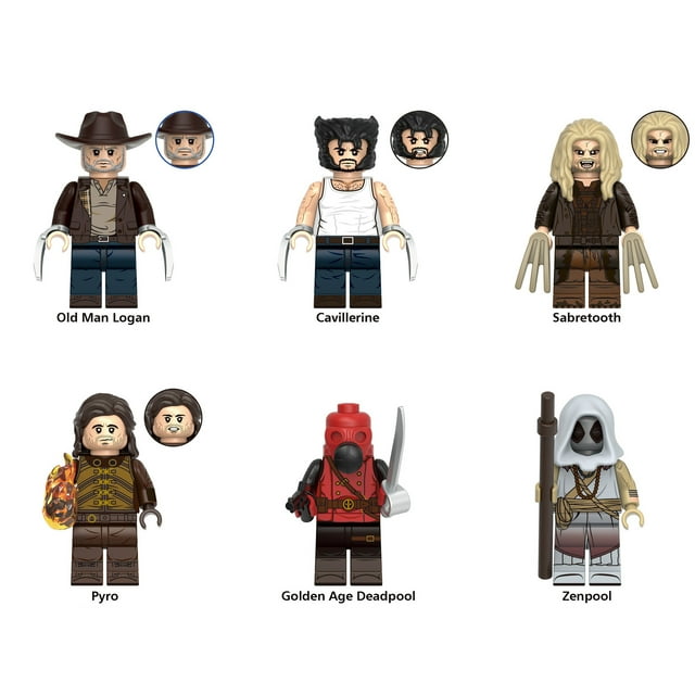 Figuras de Bloques de Construcción: Set de 6 Héroes y Logan, Juguetes de Acción Coleccionables para Niños