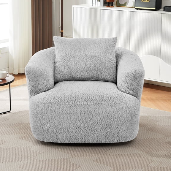 Euroco 360° Swivel Chair, 38.2" Accent Chair Sofa, Upholstered Swivel Barrel Sofa Chair with a Throw Pillow for Living Room, Bedroom, Office and Hotel, Light Grey