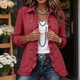 thumbnail image 6 of Tusihei Women's Ruffle Long Sleeve Shacket Button Down Open Front Casual Blazer Sweater Coat Loose Fall Outwear, Wine M, 6 of 9