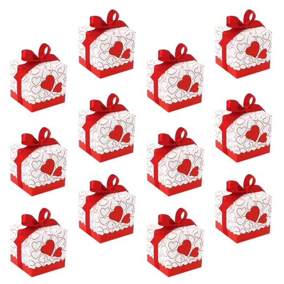 LOLIPPYY 50Pcs Heart Shaped Treat Box Square Paper for Wedding Red