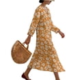 thumbnail image 3 of DISNIMO Womens Midi Dresses Floral Print 3/4 Sleeve Casual Dress V Neck Maxi Dress Casual Summer Dresses Fashion Outfits, S, 3 of 6