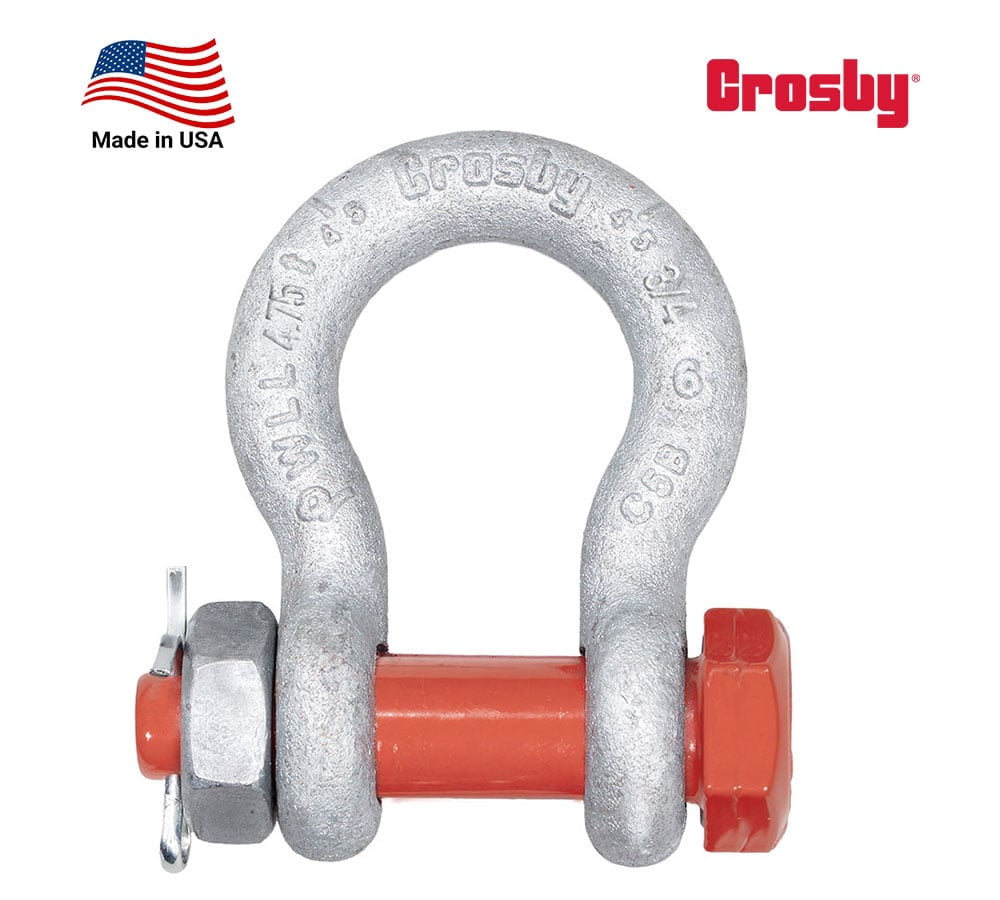 Crosby G-2130 3/4" Anchor Shackle Carbon Steel w/Safety Screw Pin 10,470 lbs WLL, Galvanized Heavy Duty D Ring Bolt Type Shackle for Towing, Rigging & Vehicle Recovery, 1019515