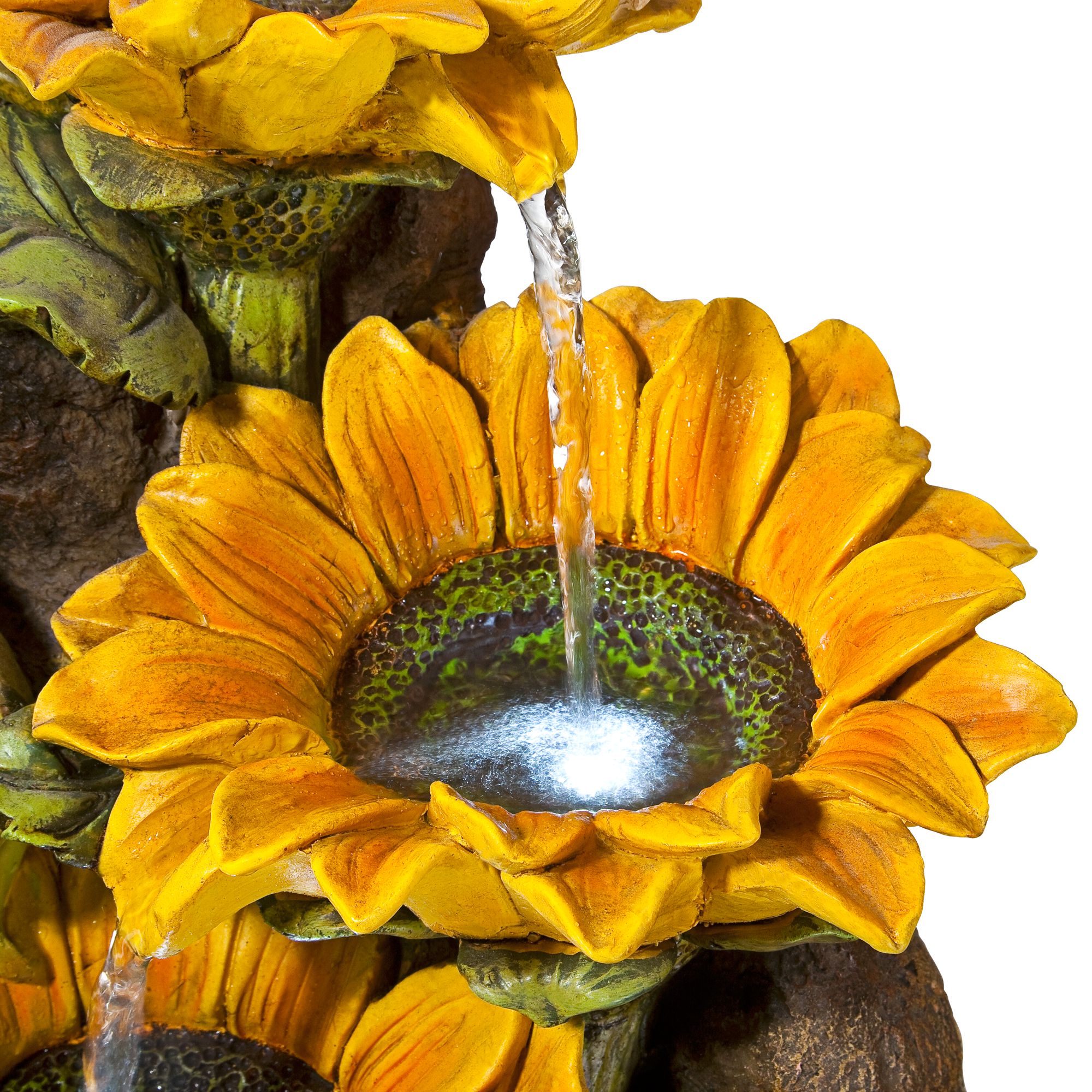 Garden Fairy with Sunflowers 26" High Large Modern Indoor Outdoor Decor Faux Stone Floor Fountain with Light LED